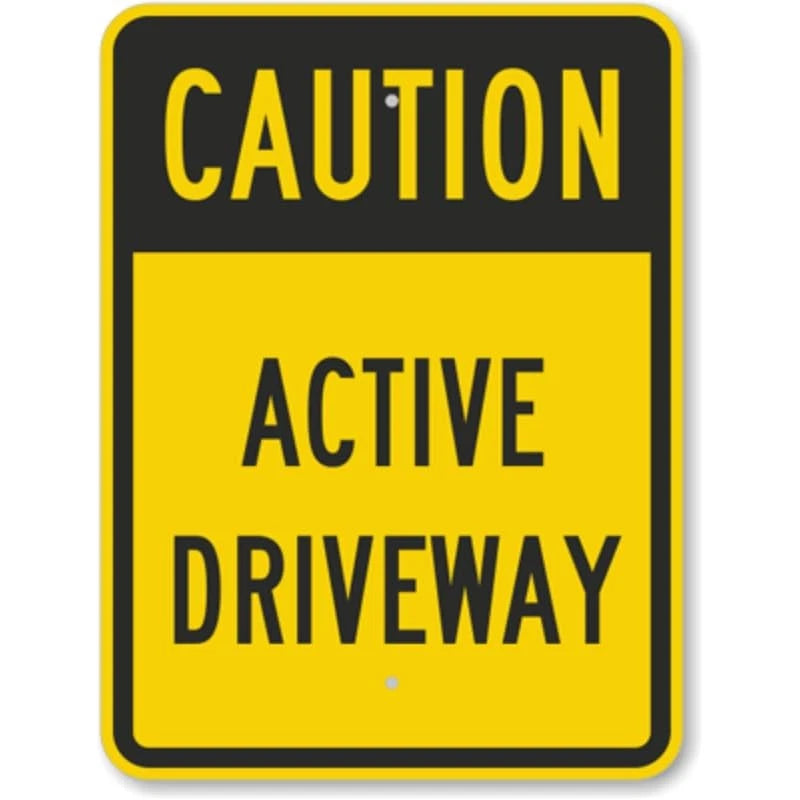 Caution Active Driveway Yellow Aluminum Sign — product artwork