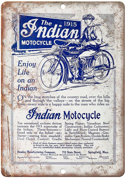 Indian Motorcycle Vintage 1915 Dual Clutch Aluminum Sign — product artwork