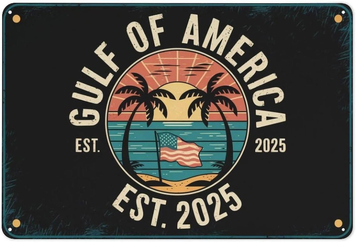 American Flag Gulf of America Sunset Funny Aluminum Sign — product artwork
