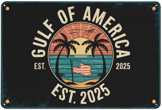 American Flag Gulf of America Sunset Funny Aluminum Sign — product artwork