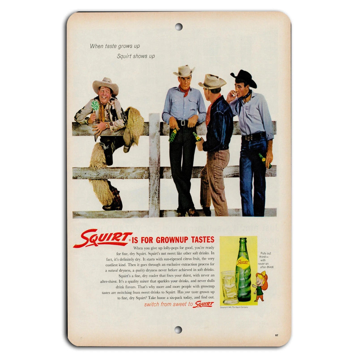 Squirt Soda Vintage Retro Cowboy Western Aluminum Sign — product artwork