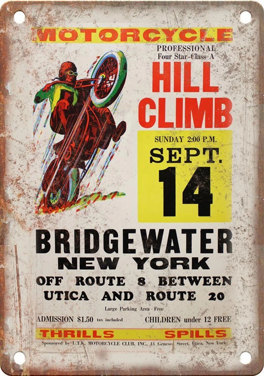 Motorcycle Vintage Bridgewater NY Reproduction Aluminum Sign — product artwork