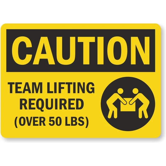 Team Lifting Required Over 50 Lbs Caution Aluminum Sign — product artwork