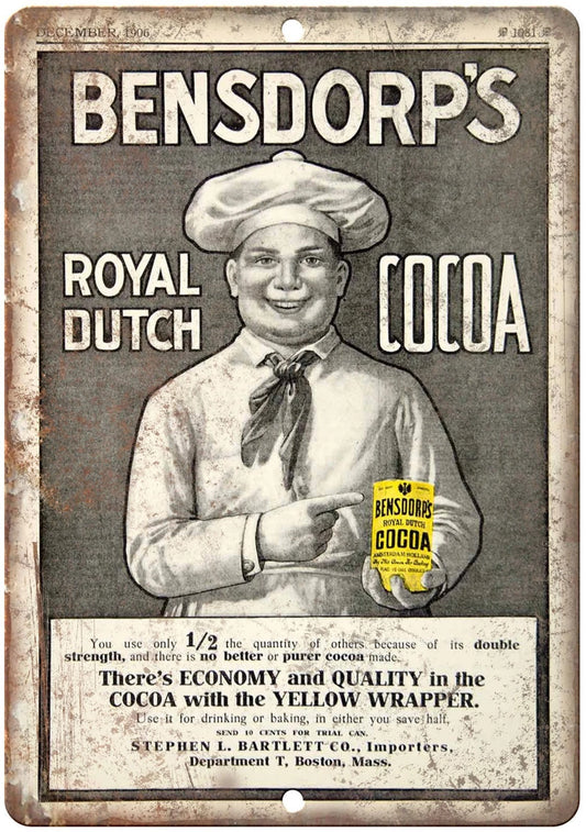 Vintage Bensdorps Royal Dutch Cocoa Funny Aluminum Sign — product artwork