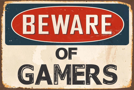 Beware of Gamers Funny Vintage Street Aluminum Sign — product artwork