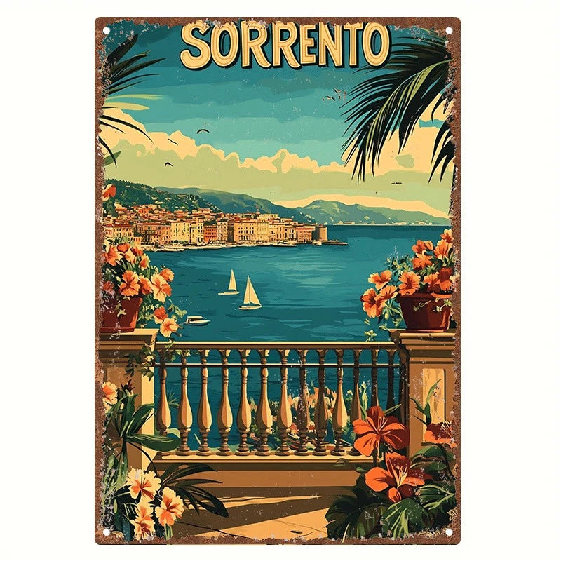 Vintage Wall Art San Remo City Ocean Palm Trees Aluminum Sign — product artwork
