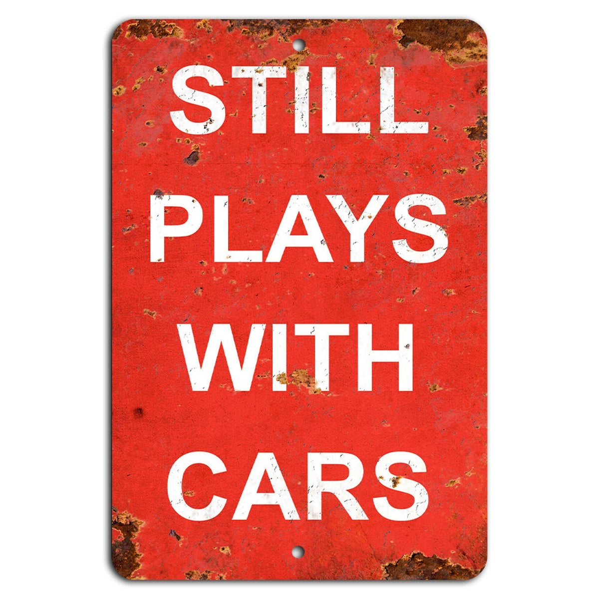 Vintage Still Plays with Cars Retro Aluminum Sign — product artwork