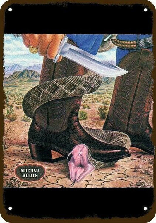Decorative Cowboy Boots Rattlesnake Vintage Look Aluminum Sign — product artwork