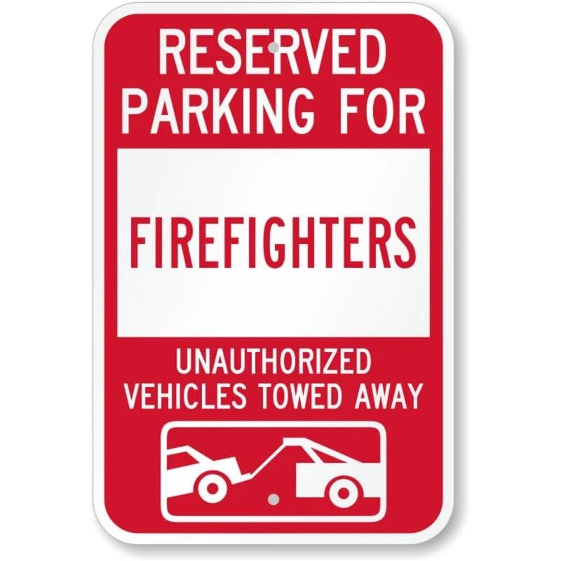 Firefighters Parking Vehicles Towed Aluminum Sign — product artwork
