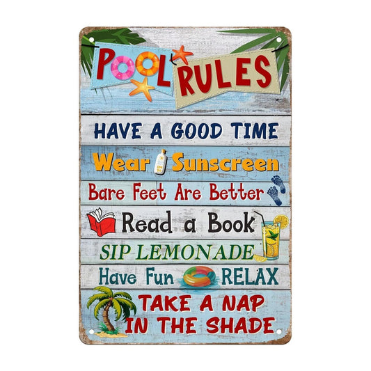 Pool Rules Funny Backyard Aluminum Sign — product artwork