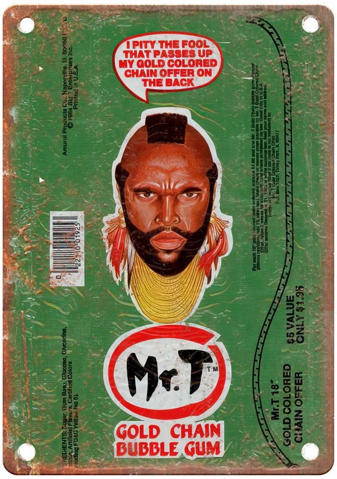 Pity the Fool Gold Chain Bubble Gum Sign — product artwork