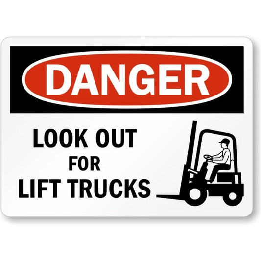 Look Out Lift Trucks Danger Aluminum Sign — product artwork