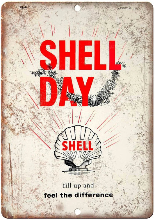 Vintage Motor Oil Shell Day Motor Oil Funny Aluminum Sign — product artwork