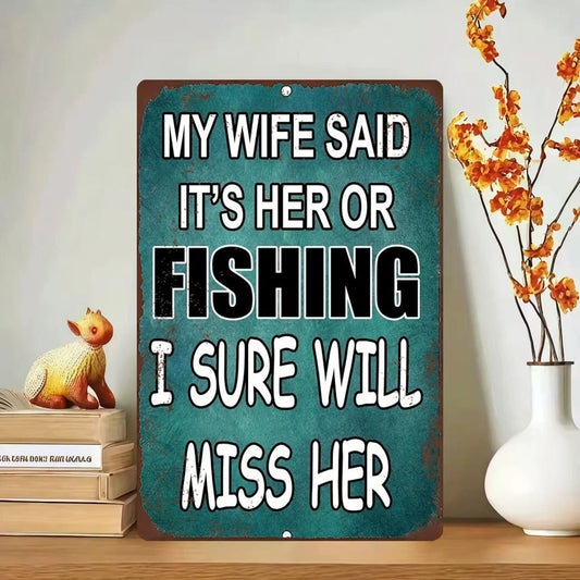 Funny Fishing Retro Aluminum Sign — product artwork
