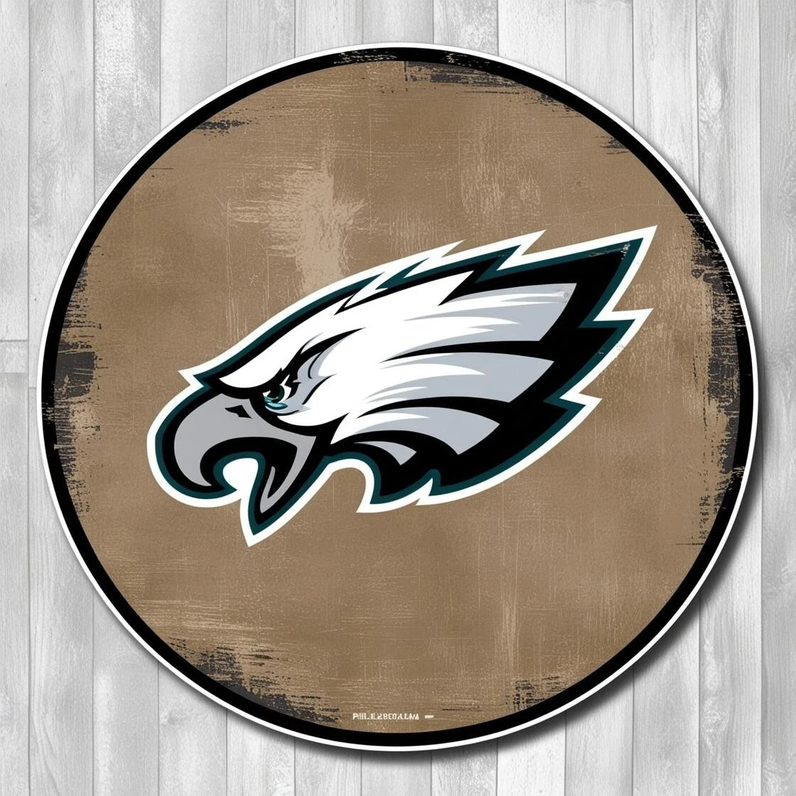 Philadelphia Eagles Logo Tan Wood Round Aluminum Sign — product artwork