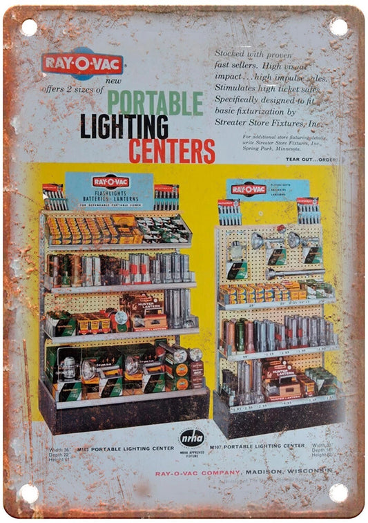 Vintage 1959 Dealer Ray-o-vac Lighting Center Aluminum Sign — product artwork