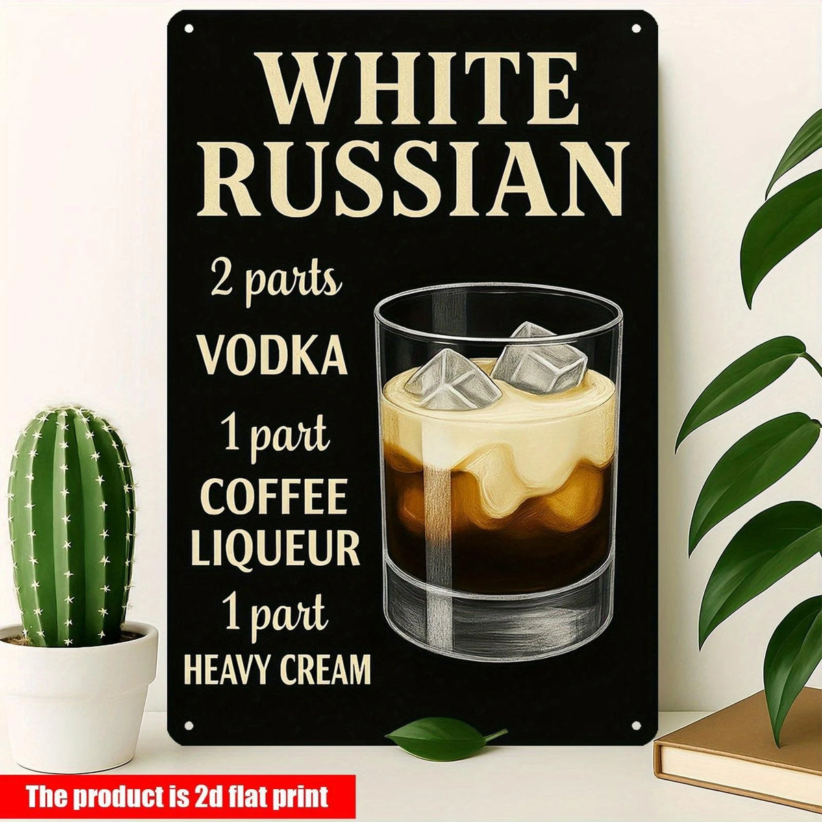 White Russian Cocktail Recipe Tin Bar for Mixology Enthusiasts Aluminum Sign — product artwork