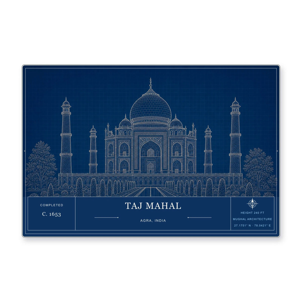Taj Mahal Architectural Wall Art Aluminum Sign — product artwork