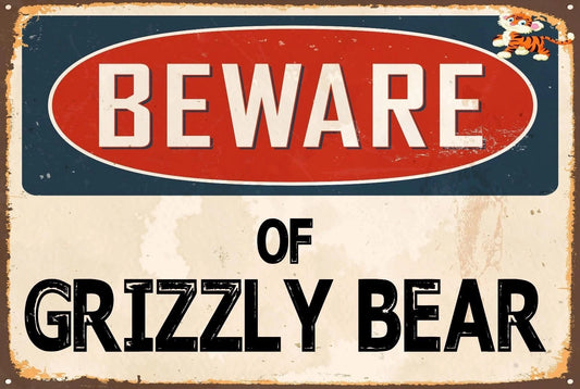 Novelty Sticker Tiger Beware of Grizzly Bear Funny Aluminum Sign — product artwork