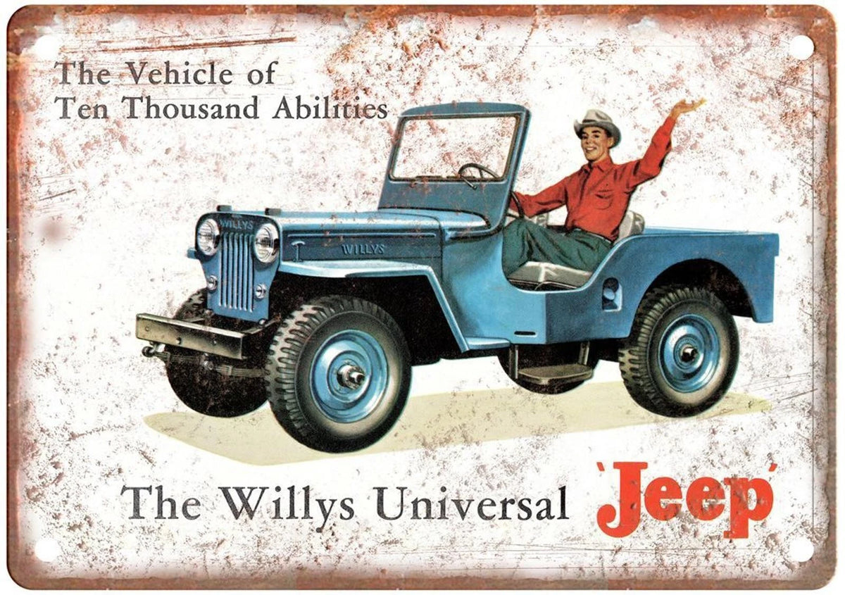 Willys Universal Jeep Vehicle of Ten Thousand Abilities Aluminum Sign — product artwork