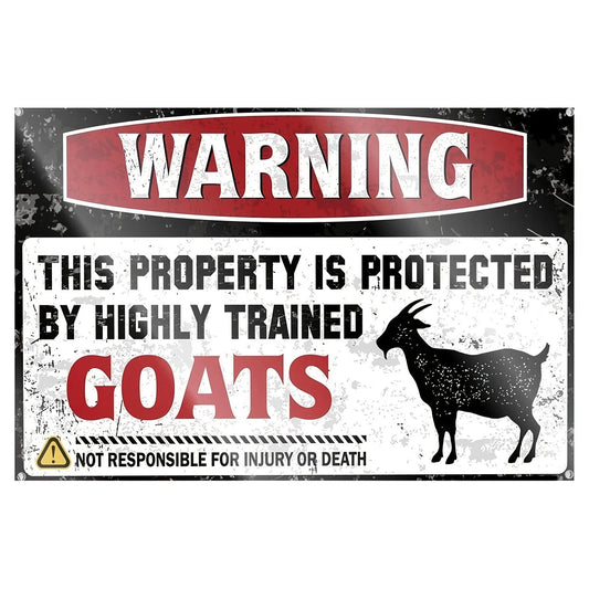 Property Protected by Highly Trained Goats Warning Aluminum Sign — product artwork