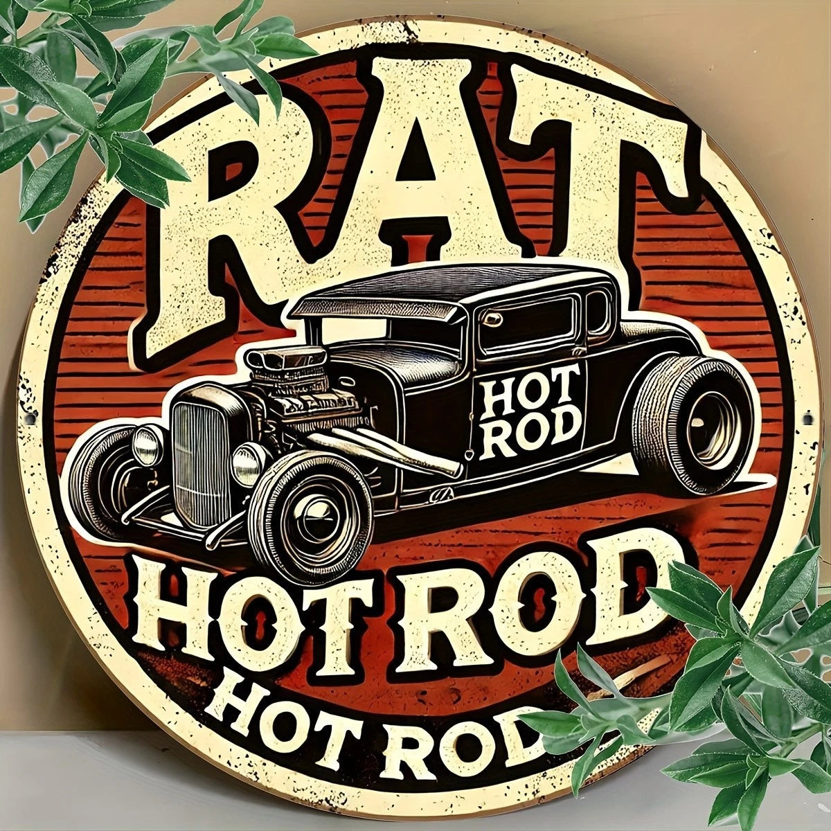 Vintage Rat Hot Rod Funny Wall Art Round Aluminum Sign — product artwork