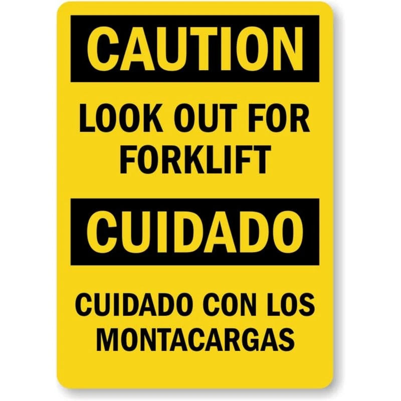 Forklift Warning Bilingual Safety Aluminum Sign — product artwork