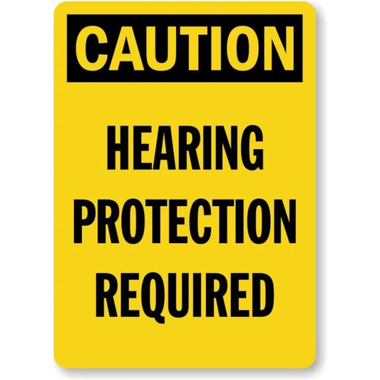 Caution Hearing Protection Required Aluminum Sign — product artwork