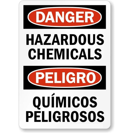 Bilingual Hazardous Chemicals Aluminum Sign — product artwork