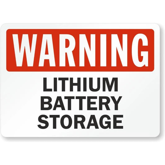 Lithium Battery Storage Warning Aluminum Sign — product artwork