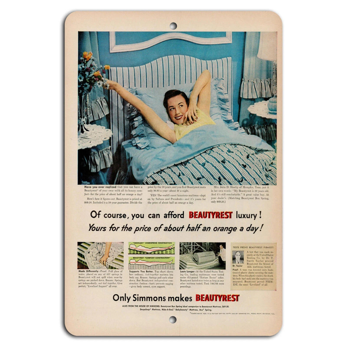 Vintage Beautyrest Retro Bedroom Aluminum Sign — product artwork