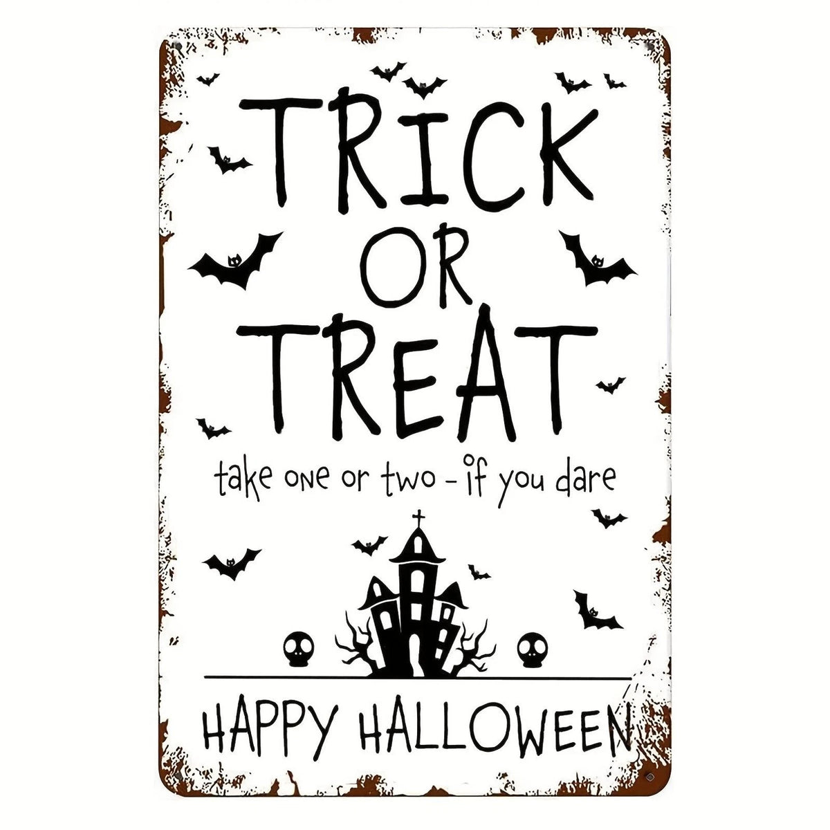 Halloween Funny Trick Treat Vintage Bat Aluminum Sign — product artwork