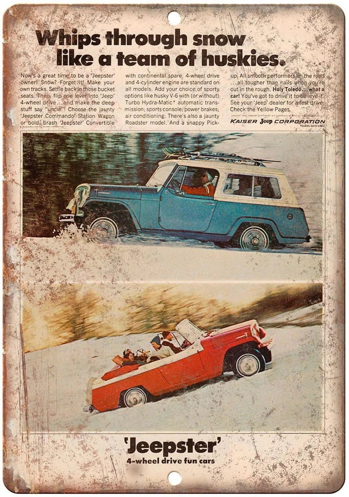 Jeepster Kaiser Jeep 4 Wheel Reproduction Aluminum Sign — product artwork