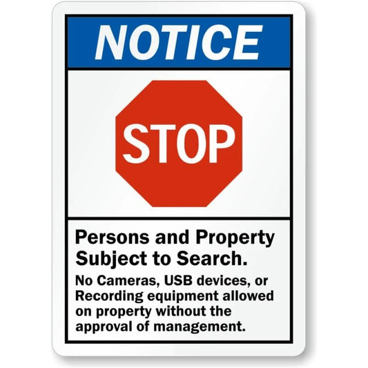 Property Subject to Search Aluminum Sign — product artwork