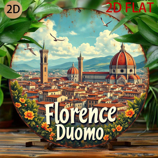 Italy Florence Duomo Rust Effect Funny Round Aluminum Sign — product artwork