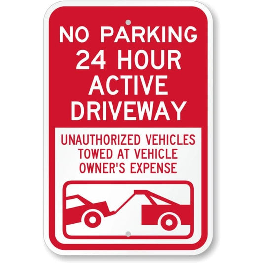 No Parking Active Driveway Vehicles Towed Aluminum Sign — product artwork