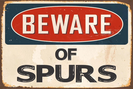 Novelty Sticker Tiger Beware of Spurs Funny Aluminum Sign — product artwork