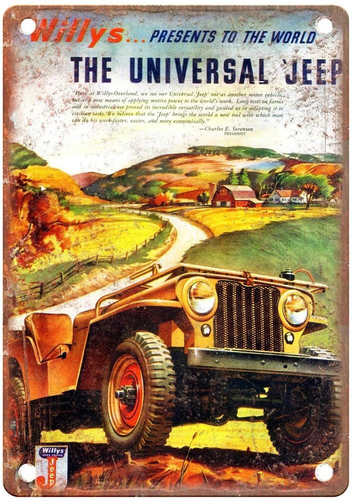 Willys Jeep Vintage 1960 Auto Reproduction Aluminum Sign — product artwork