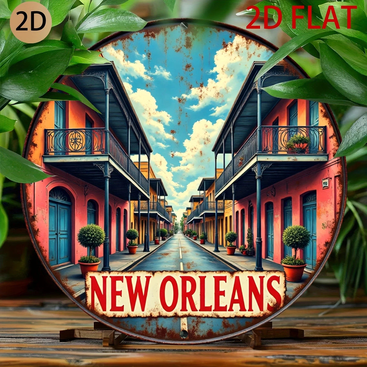New Orleans Retro French Quarter Funny Round Aluminum Sign — product artwork