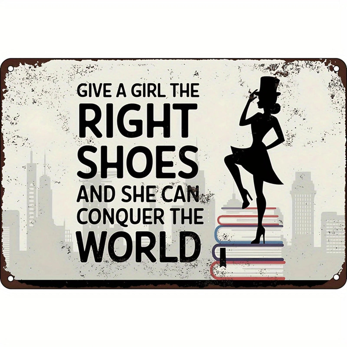 Wall Art Rustic Vintage High Heels Books City Aluminum Sign — product artwork