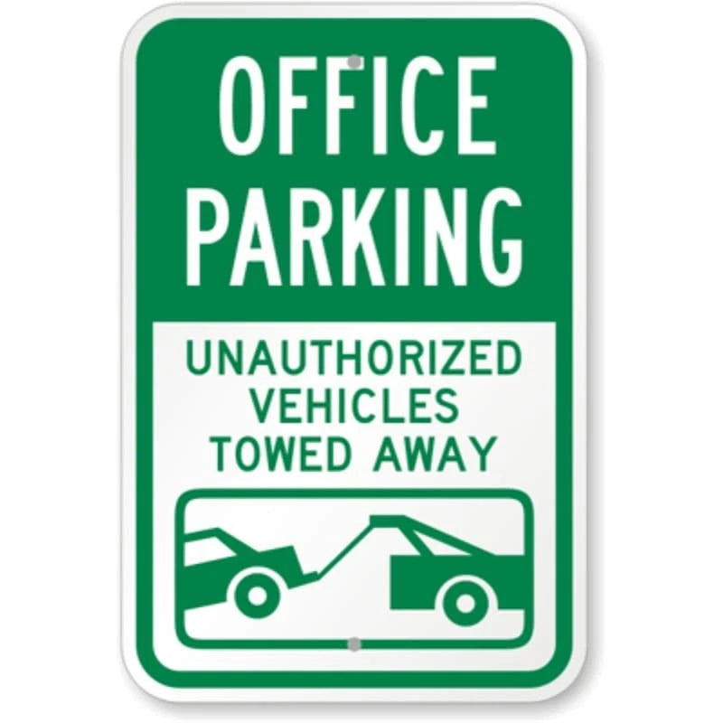 Office Parking Car Tow Aluminum Sign — product artwork