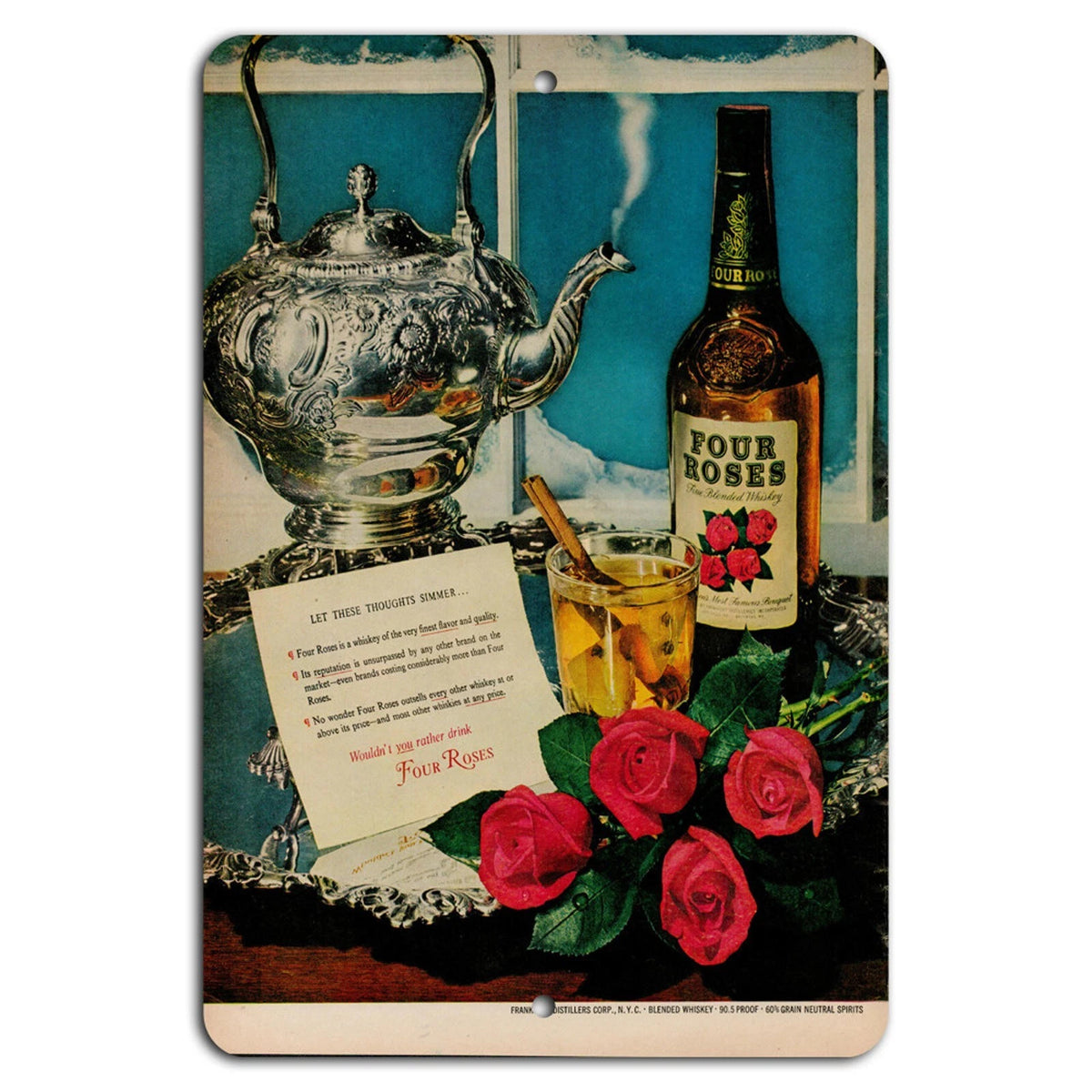 Four Roses Whiskey Vintage Rustic Bar Aluminum Sign — product artwork