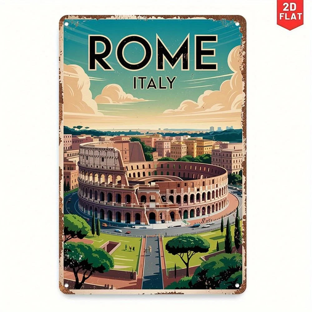 Vintage Colosseum Rome Illustration Aluminum Sign — product artwork