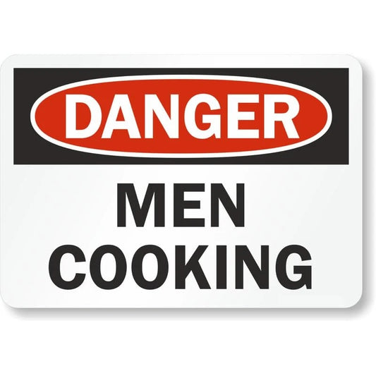 Men Cooking Funny Danger Aluminum Sign — product artwork