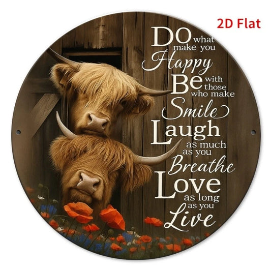 Highland Cow Funny Inspirational Quote Round Aluminum Sign — product artwork