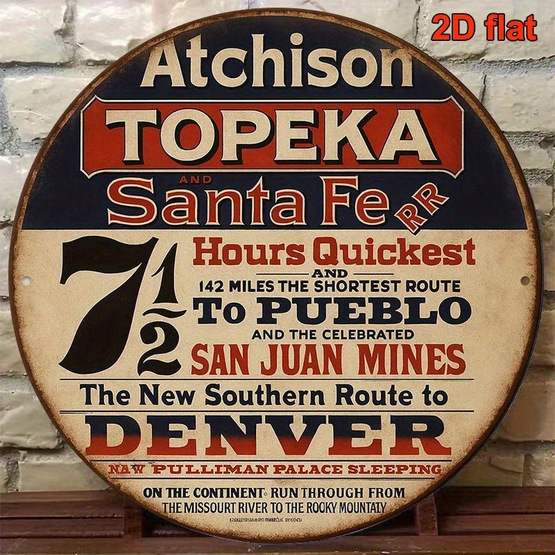 Santa Fe Railroad Vintage Funny Round Aluminum Sign — product artwork