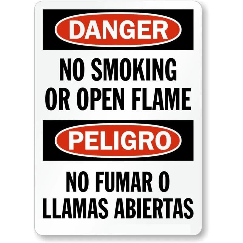 No Smoking Bilingual Flame Safety Aluminum Sign — product artwork
