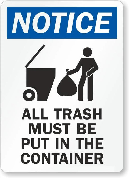Trash Container Safety Aluminum Sign — product artwork