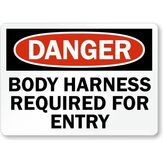 Danger Body Harness Required for Entry Aluminum Sign — product artwork