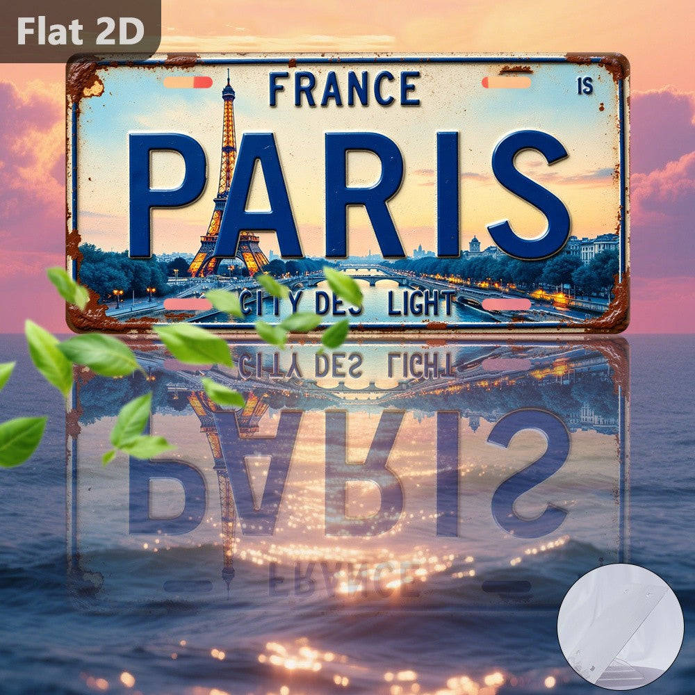 Vintage Tin Paris Cityscape Decorative Aluminum Plate — product artwork